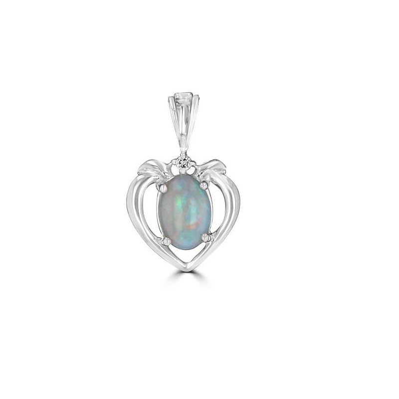 Opal Heart Pendant with Diamond